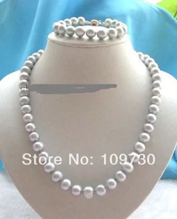 

Jewelry 00589 21" Genuine Natural 11mm Gray Round Pearl Necklace Bracelet set (A0516)
