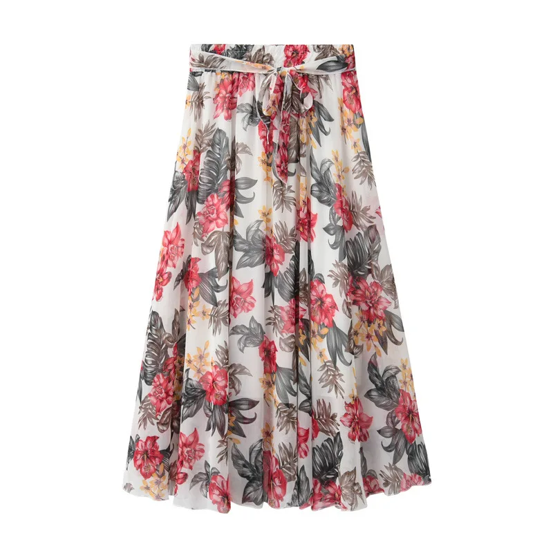 Шифоновая юбка летняя новая кружевная Цветочная длинная юбка с принтом большая сказочная пляжная длинная юбка женская