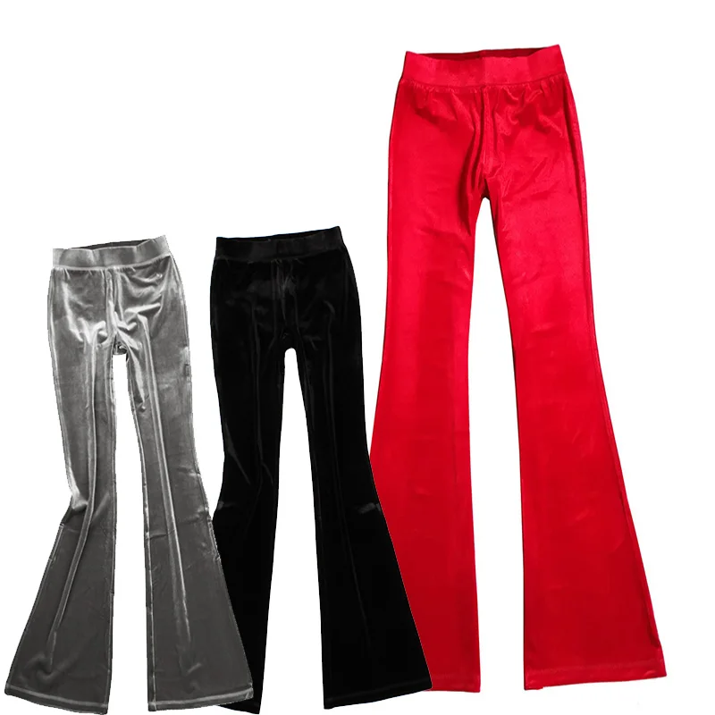 

luxury pleuche lengthen slim flare pants women casual pantalones mujer tallas grandes