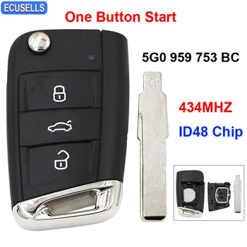 

OEM 3 Button Folding Flip Remote Smart Car Key 434MHZ ID48 Chip for Volkswagen for VW Tiguan L 5G0 959 753 BC One Button Start