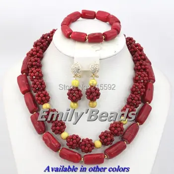 

Red Nigerian Wedding African Beads Jewelry Set Fashionable Coral Beads Jewelry Set 2014 New Design Free Shipping CJ249