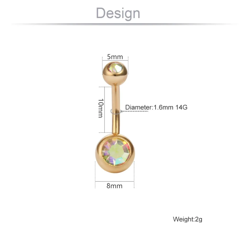 10 шт./компл. Mix Цвет золото Цвет живота пупка Кольца пирсинг крючок с кристаллической головкой Нержавеющая сталь, ювелирное изделие для тела, DQ57