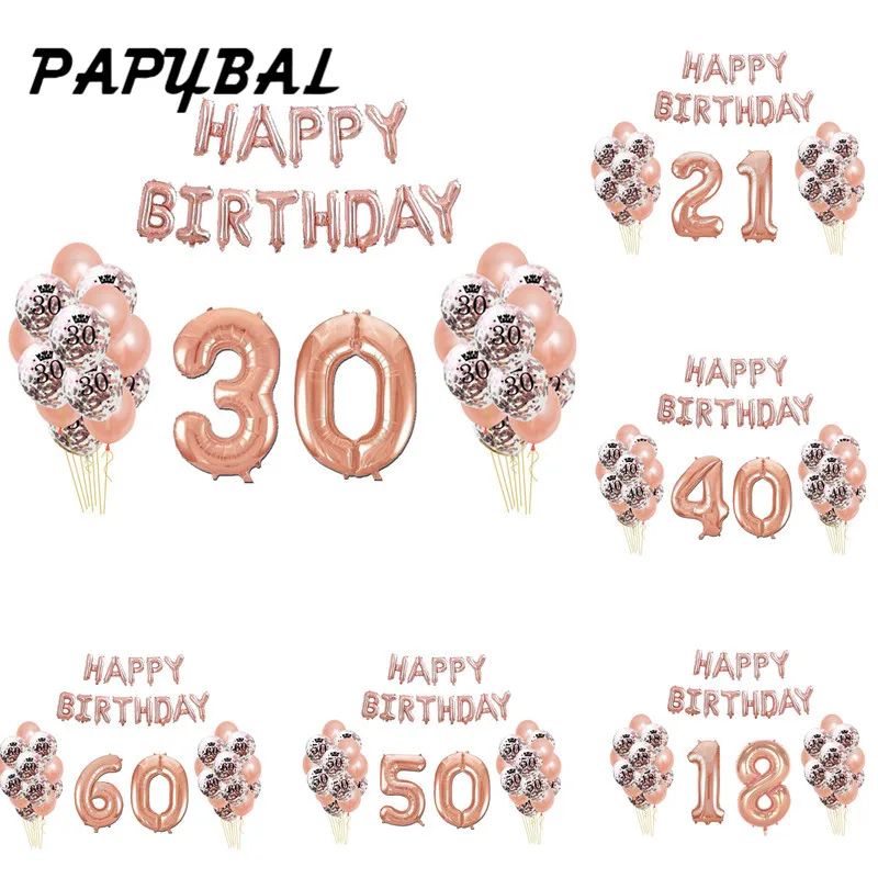 

Happy Birthday Party Decor Balloon 12inch Rose gold Confetti Balloons 18 21 30 40 50 Years Birthday Party Decorations Adult