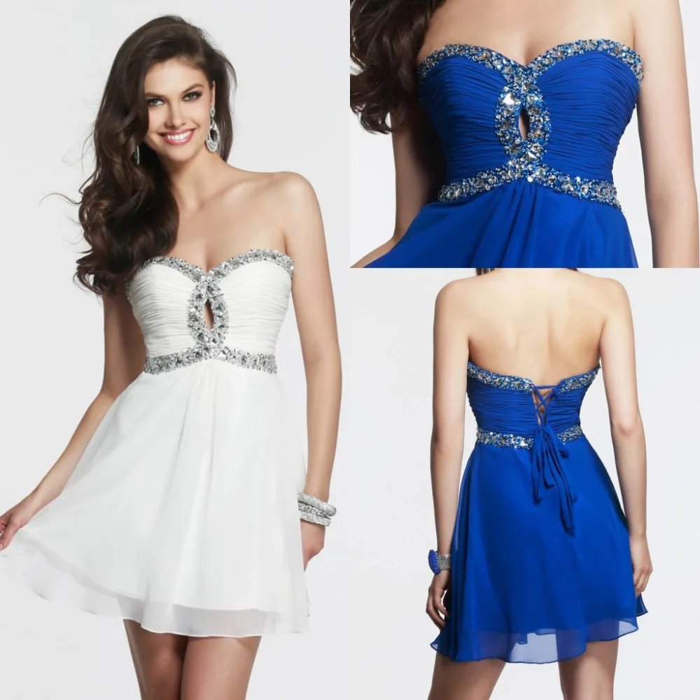 2014 Direct Selling White Chiffon Cocktail Dresses Sheath Mini Cocktail