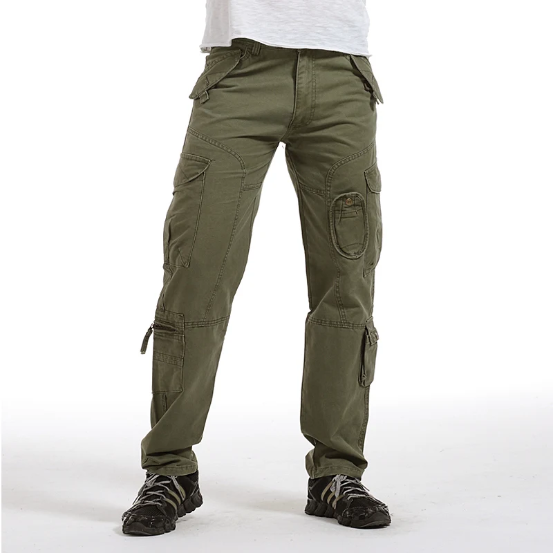LANBAOSI спортивные мужские походные брюки карго свободные армейские многокарманные тактические комбинезоны одежда брюки плюс размер - Цвет: army green