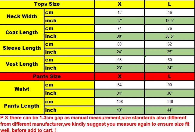 dance size chart