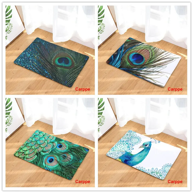 Peacock Feather Bathroom Rug Non-Slip Floor Indoor Front Door Mat 16x24/"