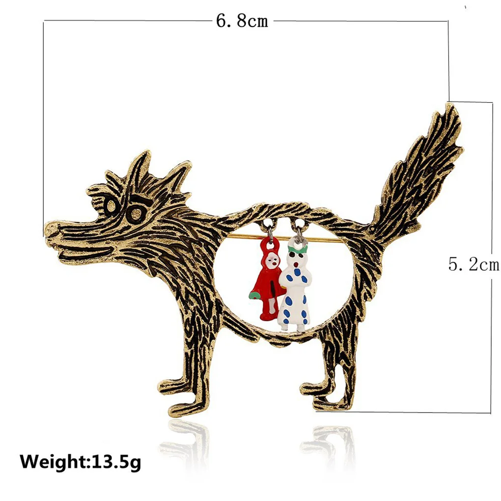 2019 Great Sell Hot Vintage Wolf Brooch Jewelry Little Red Riding Hood Unique Cartoon Punk Brooches Pins For Party