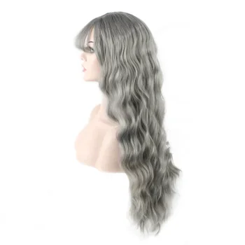 JOY&BEAUTY Ultra-thin bangs Long Curly Wig Synthetic Wigs gray Black Pink 26inch High Temperature Fiber women wig 6