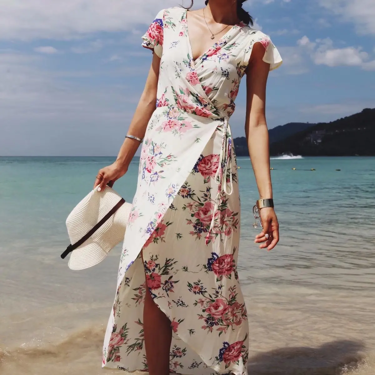 Женское платье в стиле бохо на шнуровке с высокой талией длинное макси v образным