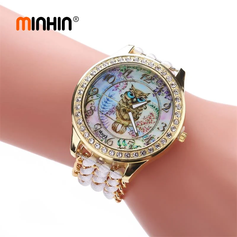 

MINHIN Elegant Women Watches Fashion Gold Dress Watches Owl Cartoon Children Bracelet Quartz Wristwatch Mother's Gift