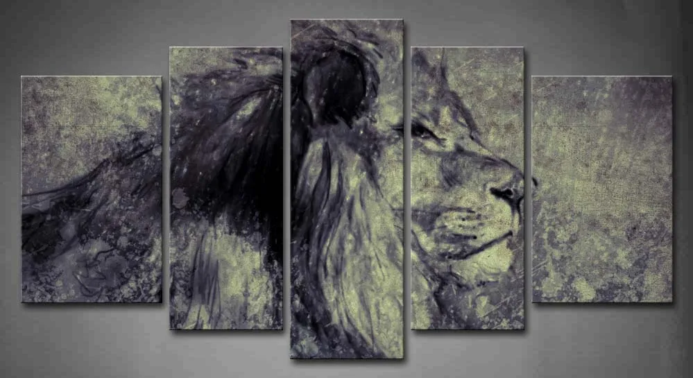 

Framed Wall Art Picture Digital Tablet Lion Canvas Print Artwork Animal Modern Poster With Wooden Frame For Living Room
