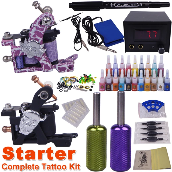 

cheap beginner tattoo kits 2 guns make up permanent tatoo machine kit complete tattoo machine set