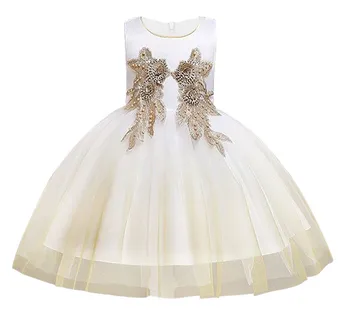 

Girls Princess dress dress European and American lace trailing dress dress embroidered front film host flower girl clothes