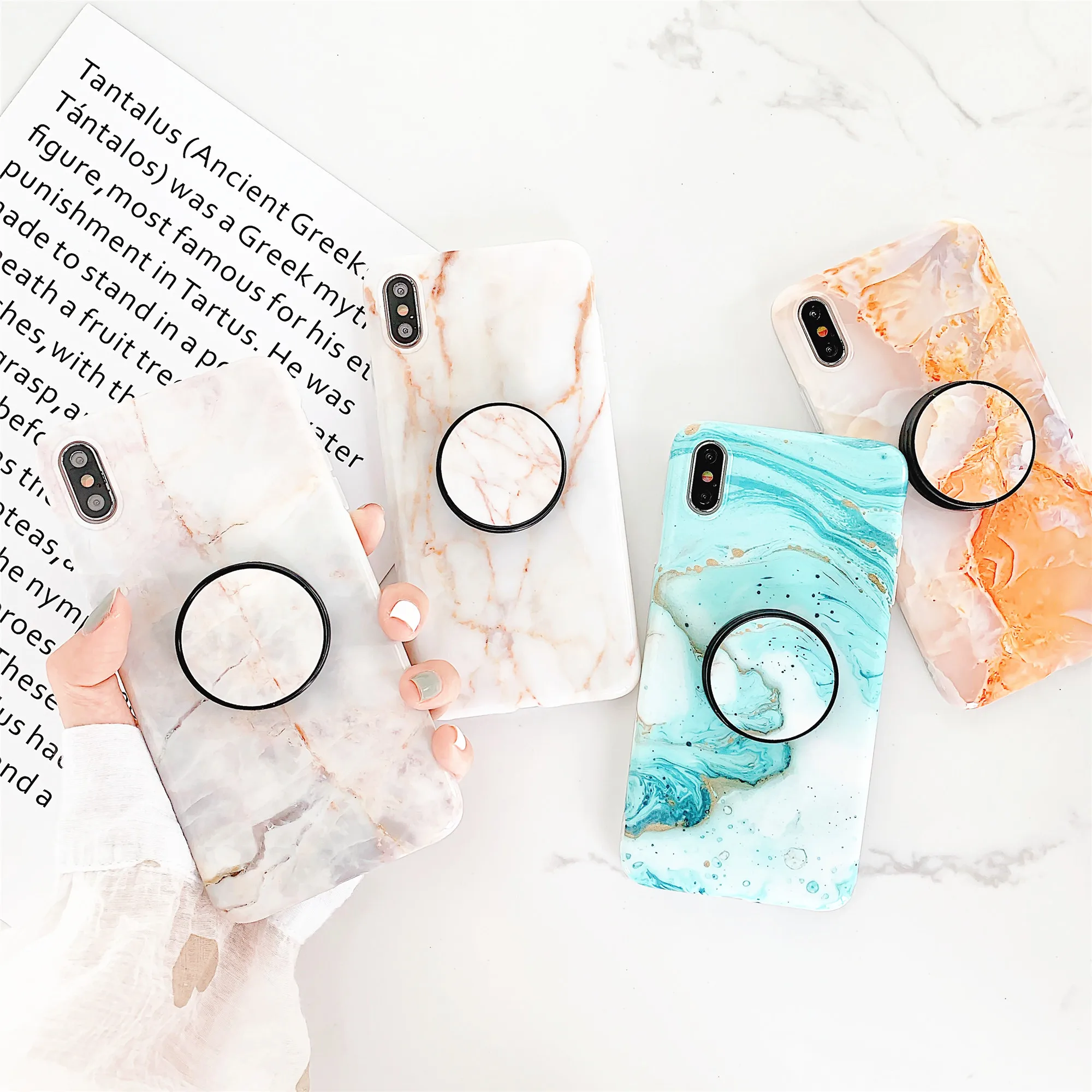 

MInimum Popular Luxury iphone7 case Marble phone case for iphone6 8 6s Plus X XS XR XMax with stentsbracket back