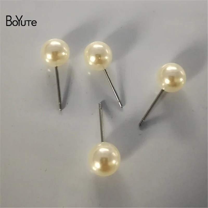 BoYuTe 200Pcs 6MM 8MM 10MM Pearl Stud Earrings with Stainless Steel Pin Earring Jewelry Accessories (2)