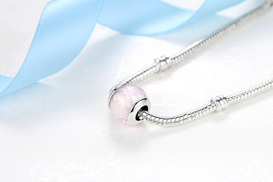 Оригинальные 925 пробы серебряные очаровательные бусины геометрические грани подвески розовые белые кристаллы подходят для браслетов Pandora Diy женские ювелирные изделия
