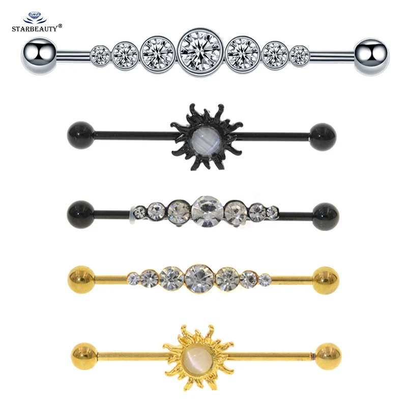 

Starbeauty 1pc 14G 38mm Opal Piercing Earring Sun Barbell Industrial Piercing Bijoux Ear Piercing Stainless Steel Body Jewelry
