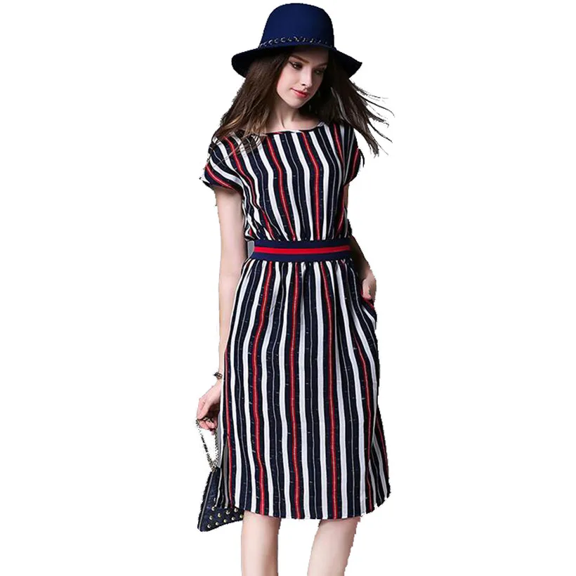Europe Stripe Long Summer Dress Dress Vestidos Mujer 2017 Ukraine Office Work Dress Robe Longue