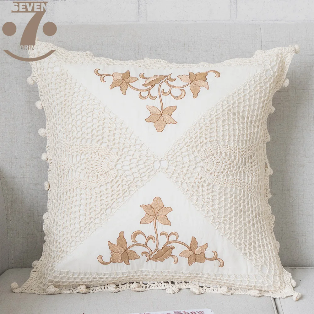 

Elegant Embroidered Floral Pattern 45x45cm Square Pure Cotton Pillow Cover