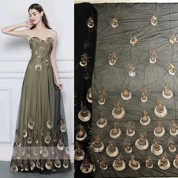 

3 Yards Fashion Embroidery Peacock feather Lace fabric French Evening dresses Mesh fabric African Wedding dresses Sewing cloth