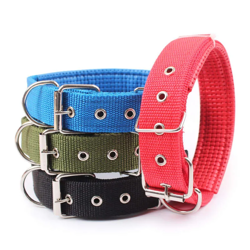 4 Color 5 Size Comfortable Adjustable Nylon Strap Dog Collar For Small And Big Pet Dogs Collars 45-70cm Length RedBuleBlackArmy Green4