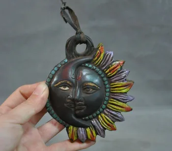 

wedding decoration Tibet religion bronze painted Sun god mask statue Exorcism amulet Wall hanging