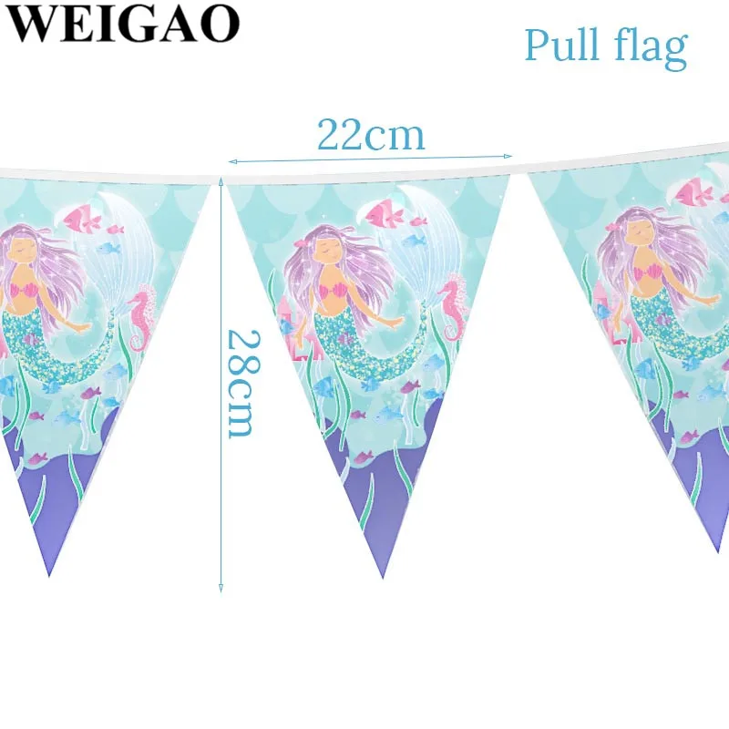 WEIGAO Русалка Вечерние одноразовые посуда набор «С Днем Рождения» вечерние бумажные тарелки чашка Декор-баннер Baby Shower вечерние принадлежности для девочек - Цвет: Banner