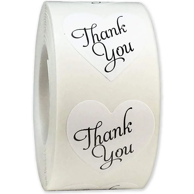 

500pcs/roll 1inch Heart thank you Stickers seal labels scrapbooking stickers for Package,wedding decoration stationery sticker