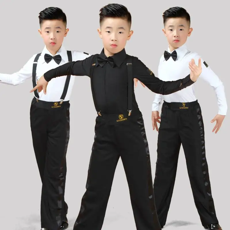 New black white latino dance costume boy mens latin dance pants Shirt