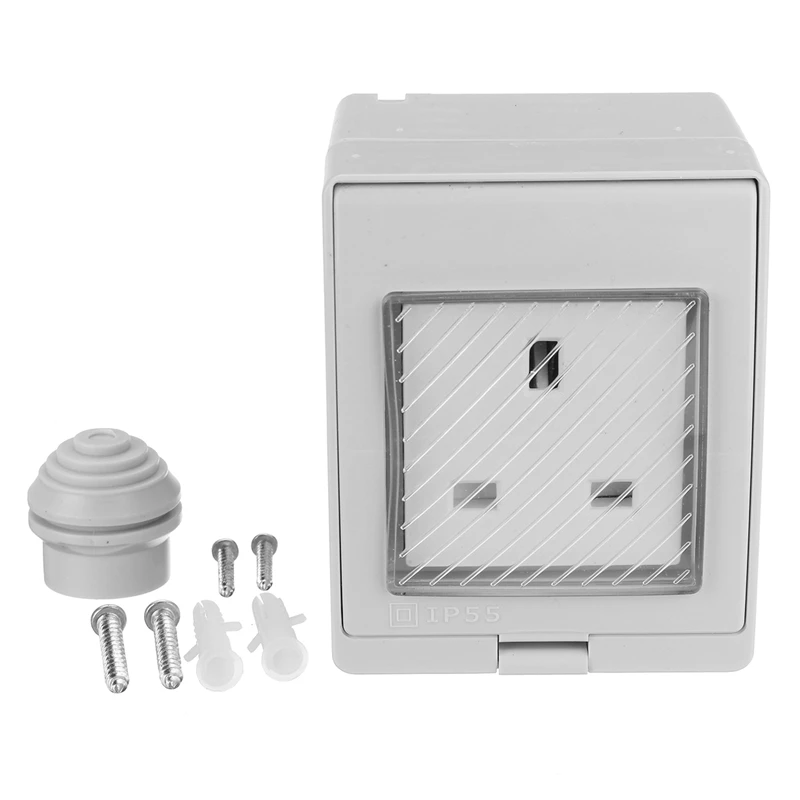 UK Standard 250V 13A Waterproof IP55 Electrical 2 Bit UK 2/Single Socket Plug Wall Mount Power Outlet Wall Switch