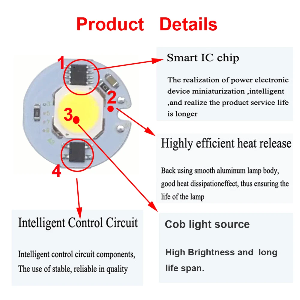 30 шт./лот, мощный CoB светодиодный чип, 3 Вт, 5 Вт, 7 Вт, 9 Вт, светильник, лампочка, 220 В, IP65, умный IC, белый, теплый белый, светодиодный светильник, прожектор, светильник