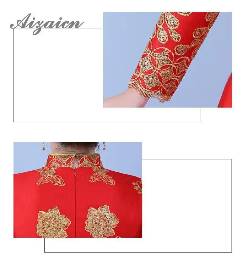 2019 nuevo rojo chino tradicional boda Vestido Qipao traje largo Rouge Vestidos de noche bordado Cheongsam Vestidos Chinoise