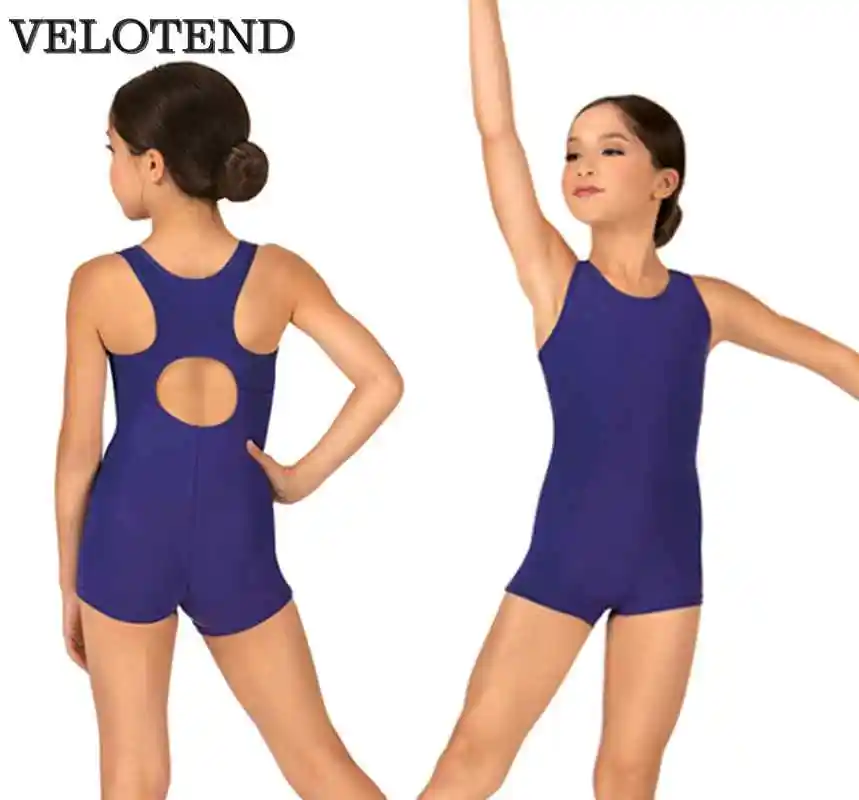 VELOTEND Girls Spandex Racerback Tank Shorty Unitard Dancewear for