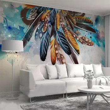 

Fashion Color Feather Art Retro Photo Mural 3D Wallpaper Living Room TV Sofa Background Wall Cloth Decoration Papel De Parede 3D
