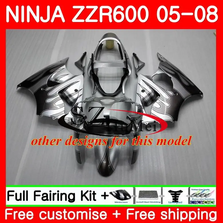 Кузов для Kawasaki NINJA ZZR-600 ZX 600CC ZX600CC глянцевый blk 14SH4 ZZR 600 05 06 07 08 ZZR600 2005 2006 2007 2008 Обтекатели
