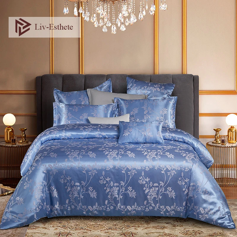 

Liv-Esthete Euro Jacquard Palace Luxury Bedding Set Double Adult Bedspread Flat Sheet Decorative Bed Linen Set Home Textile
