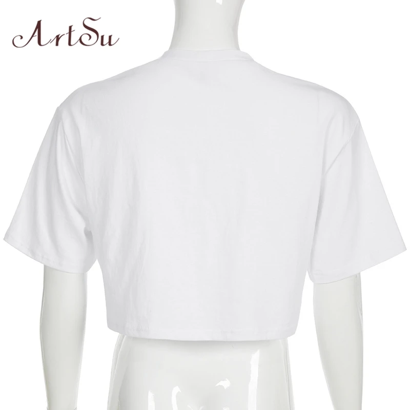 ArtSu летние топы белая футболка короткий рукав цепь укороченный топ сексуальная уличная одежда с принтом медведя Женская Футболка harajuku Kawaii ASTS20964