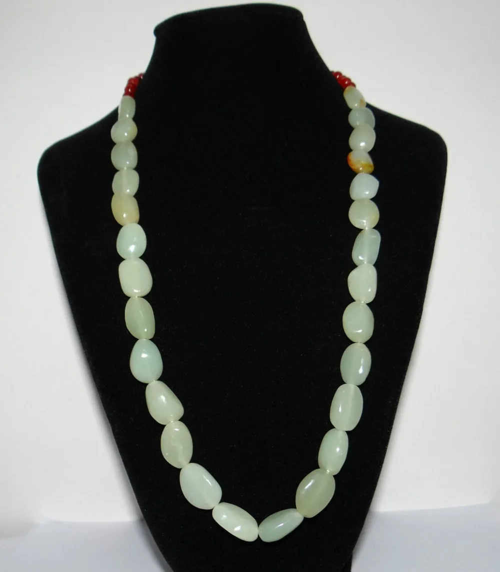 

xiuli 003058 China Nature Nephrite Hetian Jade Green White Large Pearls Necklace Pendants
