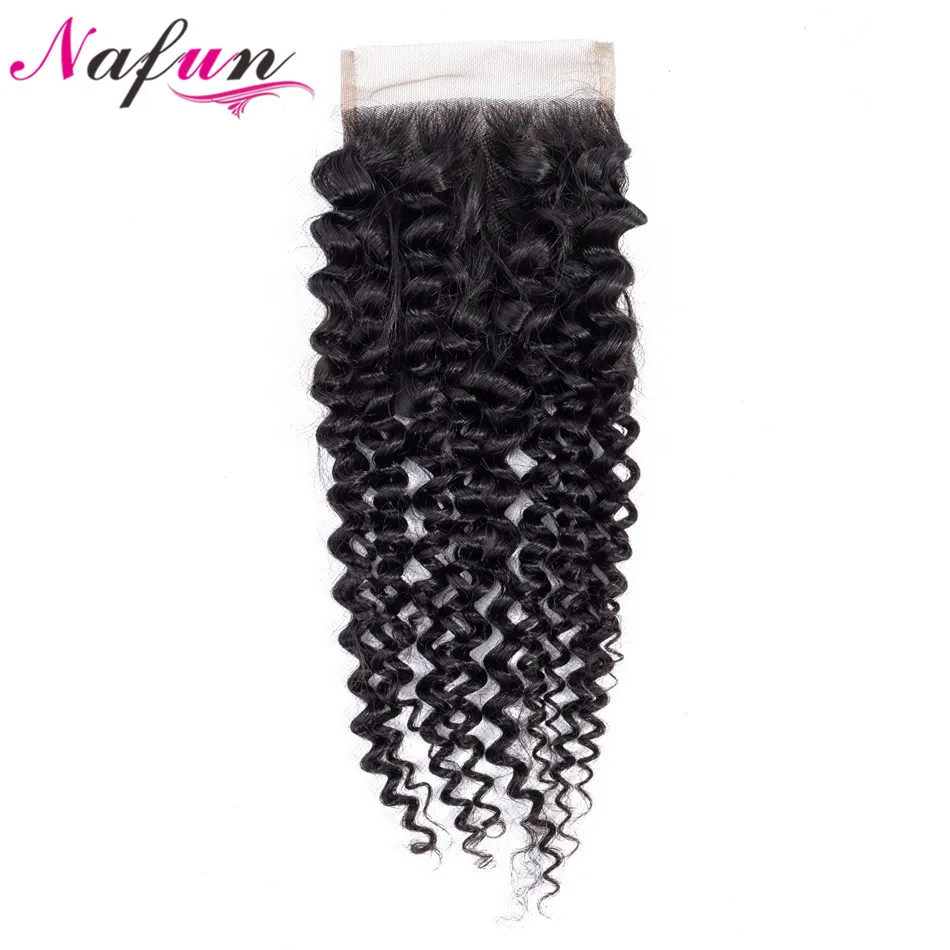 

NAFUN Hair Peruviian Kinky Curly Hair Lace Closure Human Hair Closure Middle/Free/Three Part Lace Non Remy Hair Natural Color