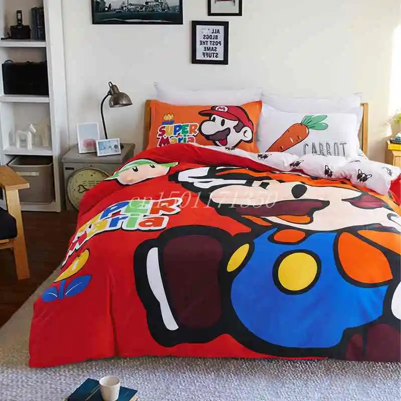 Fast Shipping 100 cotton High Quality/Super Mario Red bedding set/Home
