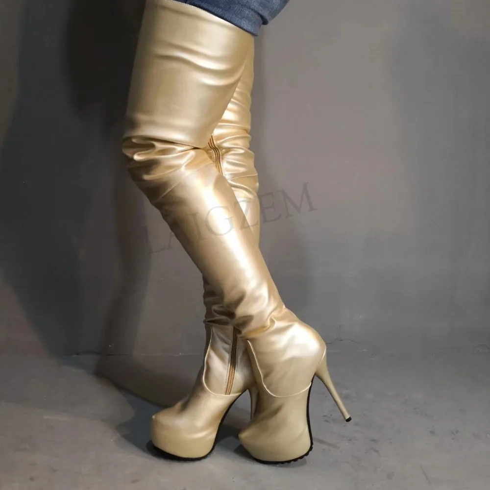 LAIGZEM Women Thigh High Boots Club Party Show Over the Knee Crotch Boots Shoes Woman Female Bota Botines Mujer Big Size 4-19