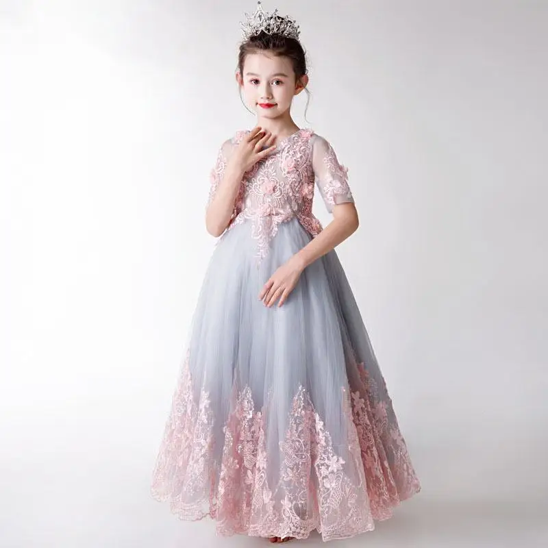 

2019 New Teenage Girls Mesh Embroidery Tutu Princess Dress Kids Dresses For Girls Wedding Party Baby Girl Clothes Vestidos F27