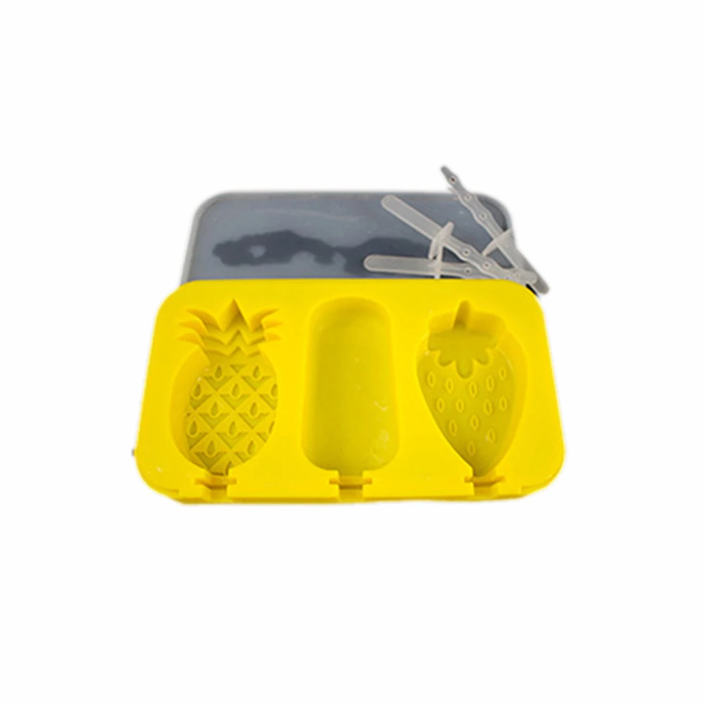 Strawberry pineapple 3 полости фрукты/Животные мороженое силиконовые формы с крышкой силиконовые толстые Формочки Для Мороженного «фруктовый лед» ручной работы самодельный лед куб формы для десертов лоток - Цвет: Strawberry pineapple