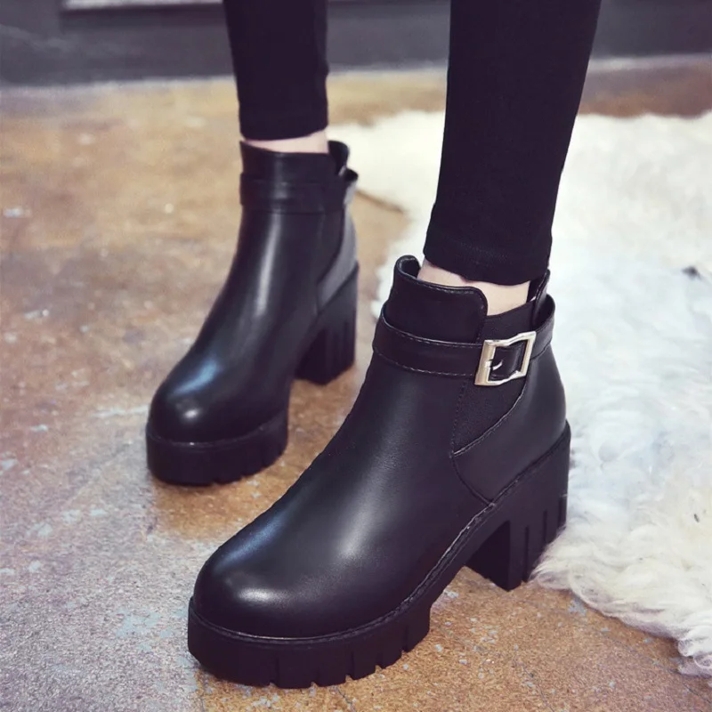 

Winter Boots Female Autumn Chelsea Boots Women Fashion Ankle Boots Women Thick Heel Platform Boots Slip-On Women Heels Shoes