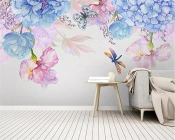 

beibehang Custom wallpaper 3D mural photo Nordic small fresh watercolor hand-painted pastoral wind hyacinth TV background wall