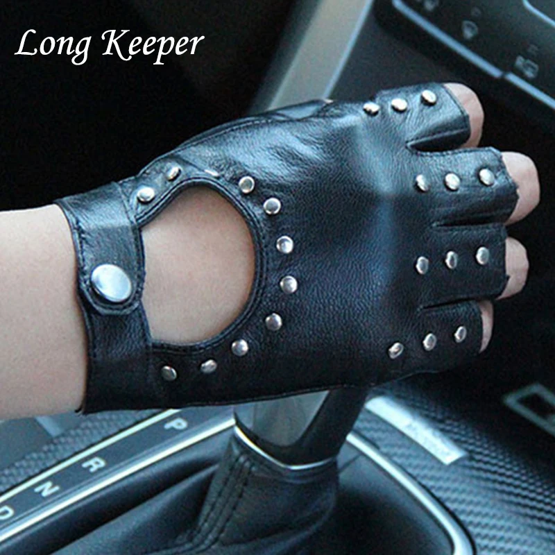

Long Keeper 1Pair Fashion Half Finger Driving Women Gloves PU Leather Fingerless Gloves For Women Black Women Luva Guantes New