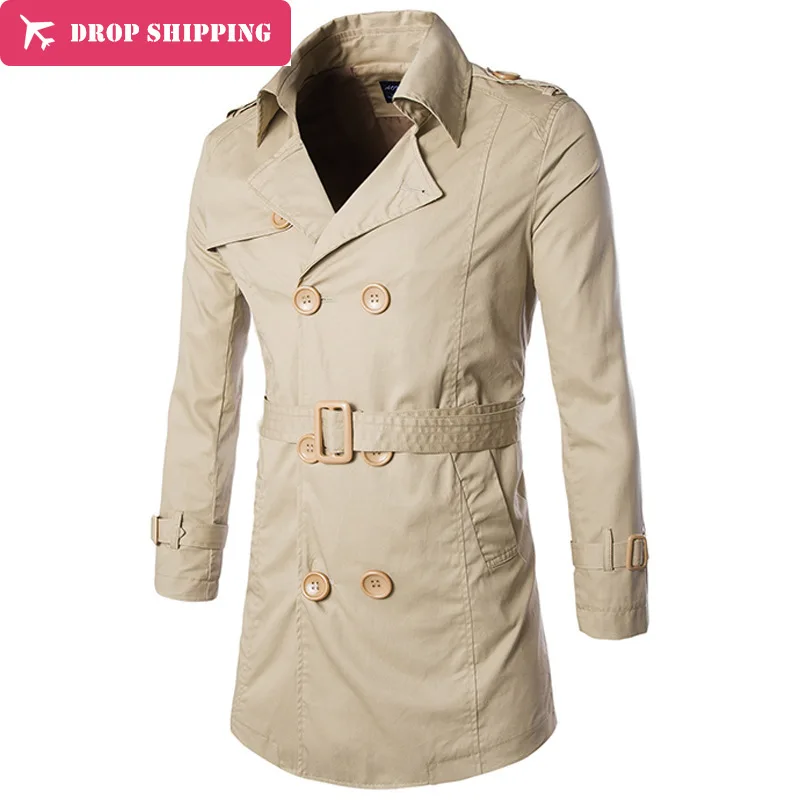 Drop ShippingMens Slim Fit Trench Coat Long Section Outwear Jaqueta