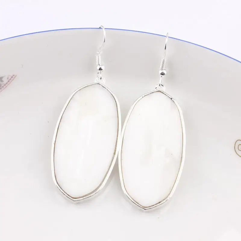 

Dropshipping 2019 Silver Oval Shell Earrings for Women Famous Brand Designer Jewelry KS Statement Dangle Earrings Wholesale