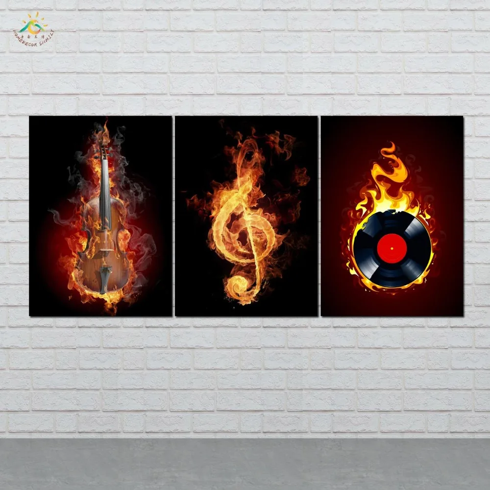 

Picture And Poster Canvas Painting Modern Wall Art Print Pop Art Fantasy Fire Music Notes Wall Pictures For Living Room 3 PIECES